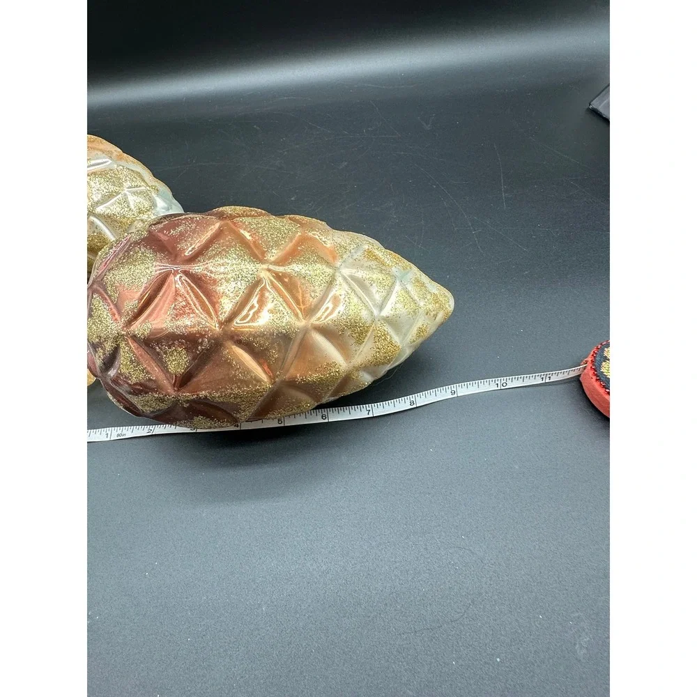 Oversized Plastic Pinecone Ornaments Set of 2 Gold‎ Glitter Holiday Christmas